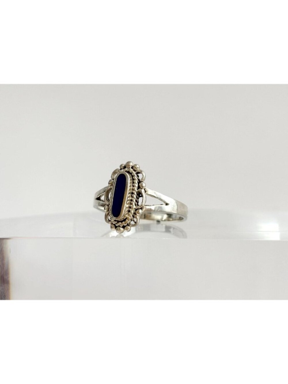 Lapis Lazuli Oval Scalloped Beaded Southwest Sterling Silver 925 Vintage Ring - Picture 9 of 14